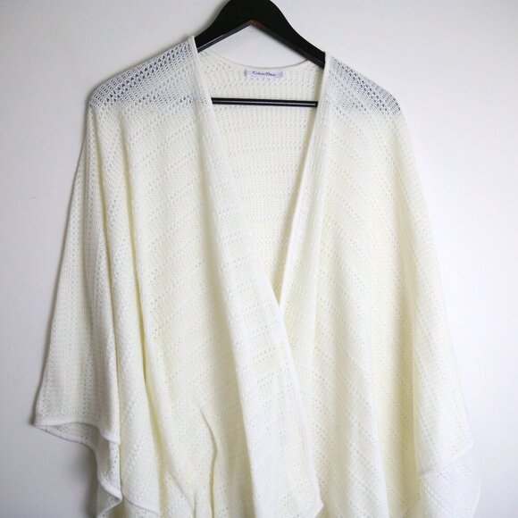 Calvin Klein Pointelle Knit Ruana Overlay Beach Wrap Cream White One Size - Picture 2 of 5